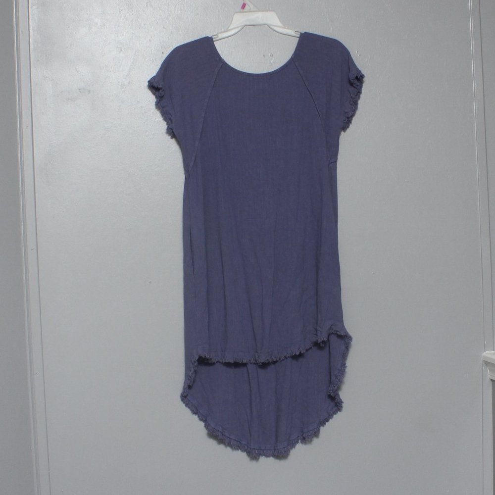 Umgee linen blend blue fringe hem high low dress